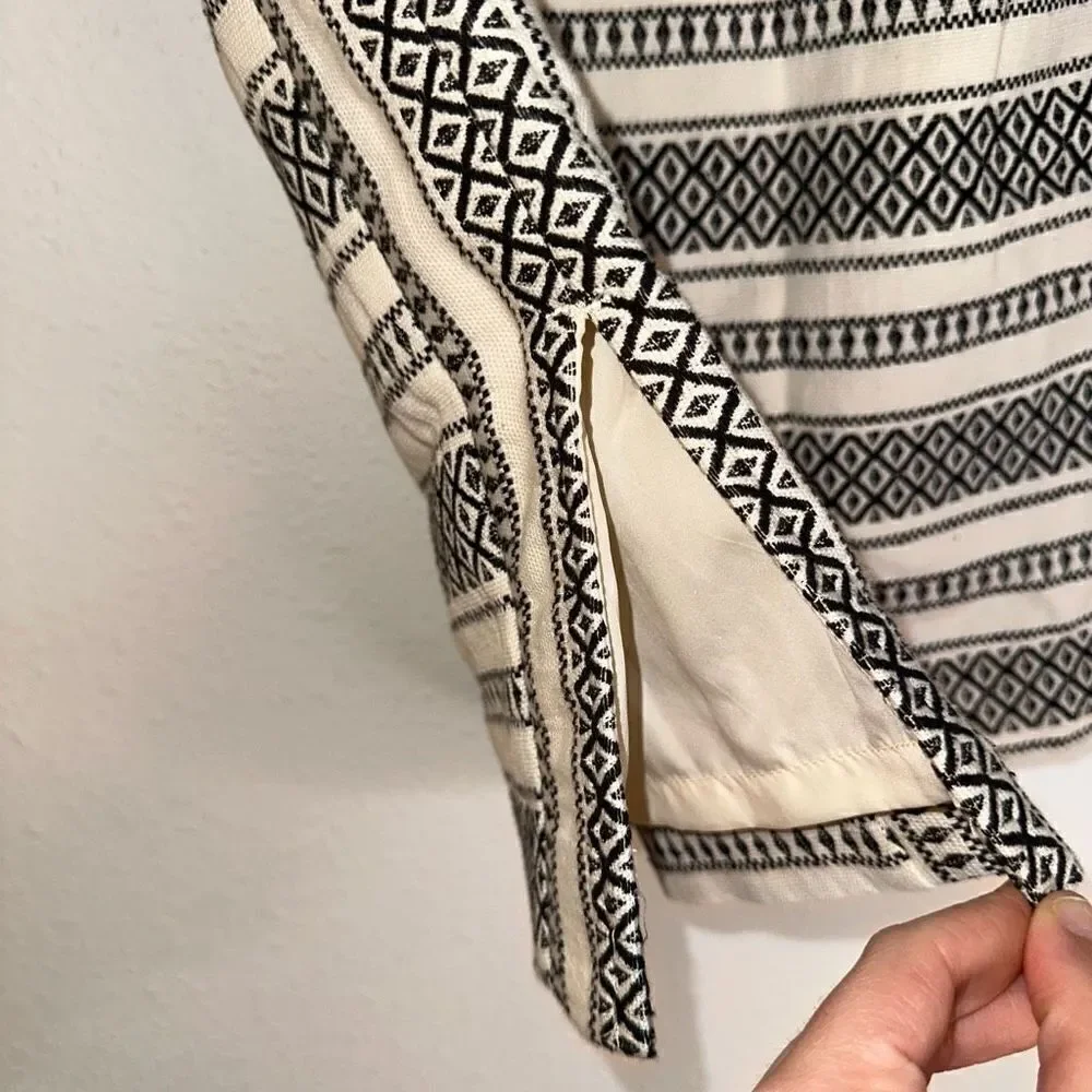LOFT Womens 6P Ivory & Black Boho Embroidered Geometric‎ Canvas Pencil Skirt